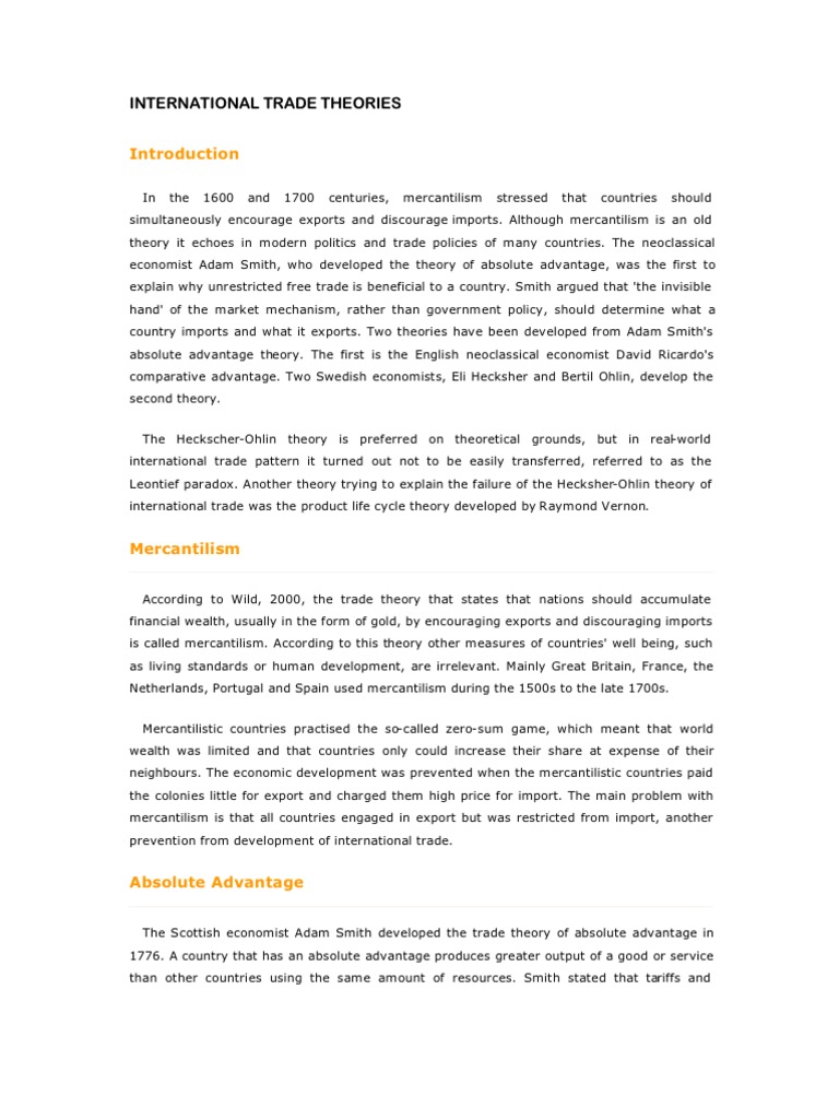 International Trade Theory Pdf Mercantilism Comparative Advantage
