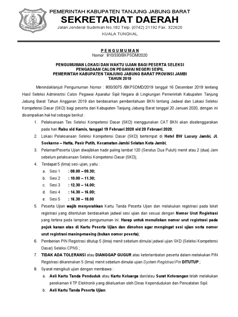 Pengumuman Jadwal Ujian SKD CPNS PDF
