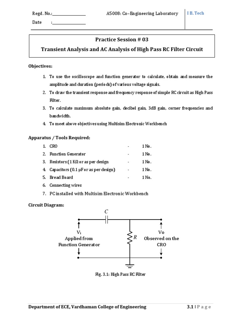 High Pass RC Filter Analysis Lab | PDF