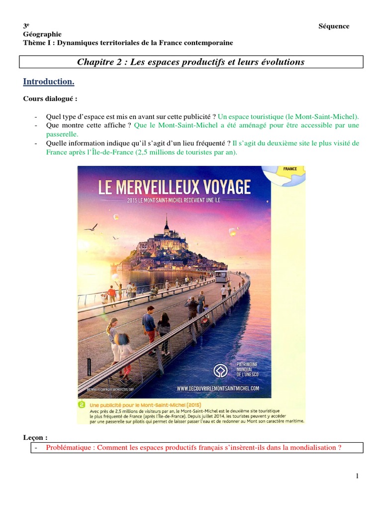 Sujet Brevet Les Espaces Productifs Et Leur évolution Corrigé Espaces Productifs Séquence | PDF