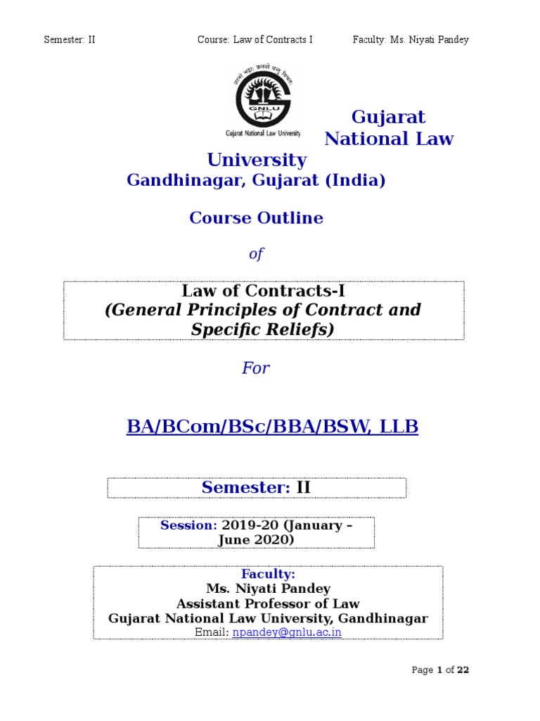 Law of Contracts I Course Outline | PDF