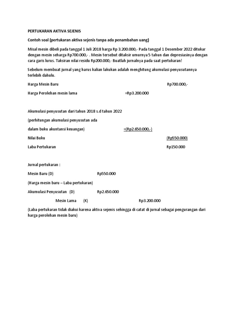 Pertukaran Aktiva Sejenis Contoh Soal