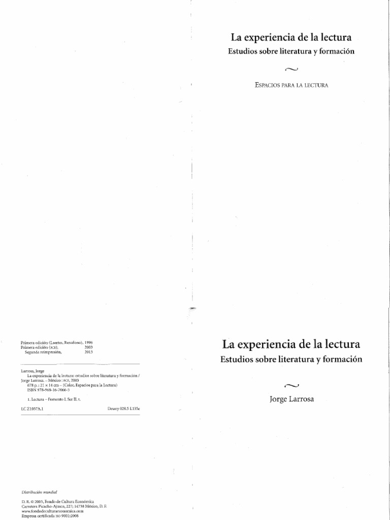 La Experiencia de La Lectura Larrosa PDF