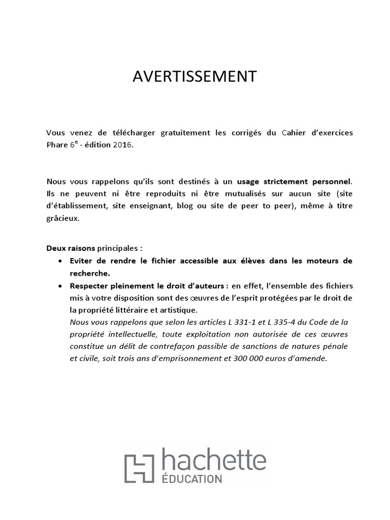 Phare Mathématiques 6ème Corrigé 2016 Pdf Gratuit Phare - Cahier D'exercices Phare Mathématiques Cycle 3 - 6e - Éd. 2016 PDF  | PDF
