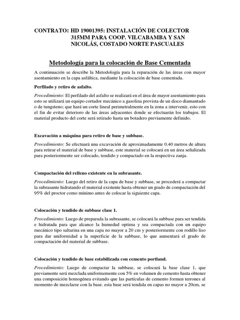 Metodología para La Colocación de Base Cementada | PDF | Cemento ...