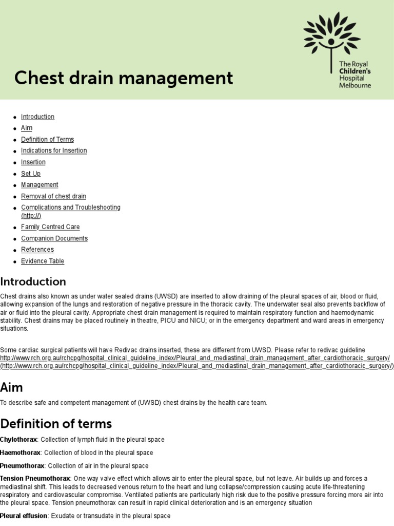 Chest Drain Management Guidelines | PDF | Medicine | Medical Specialties