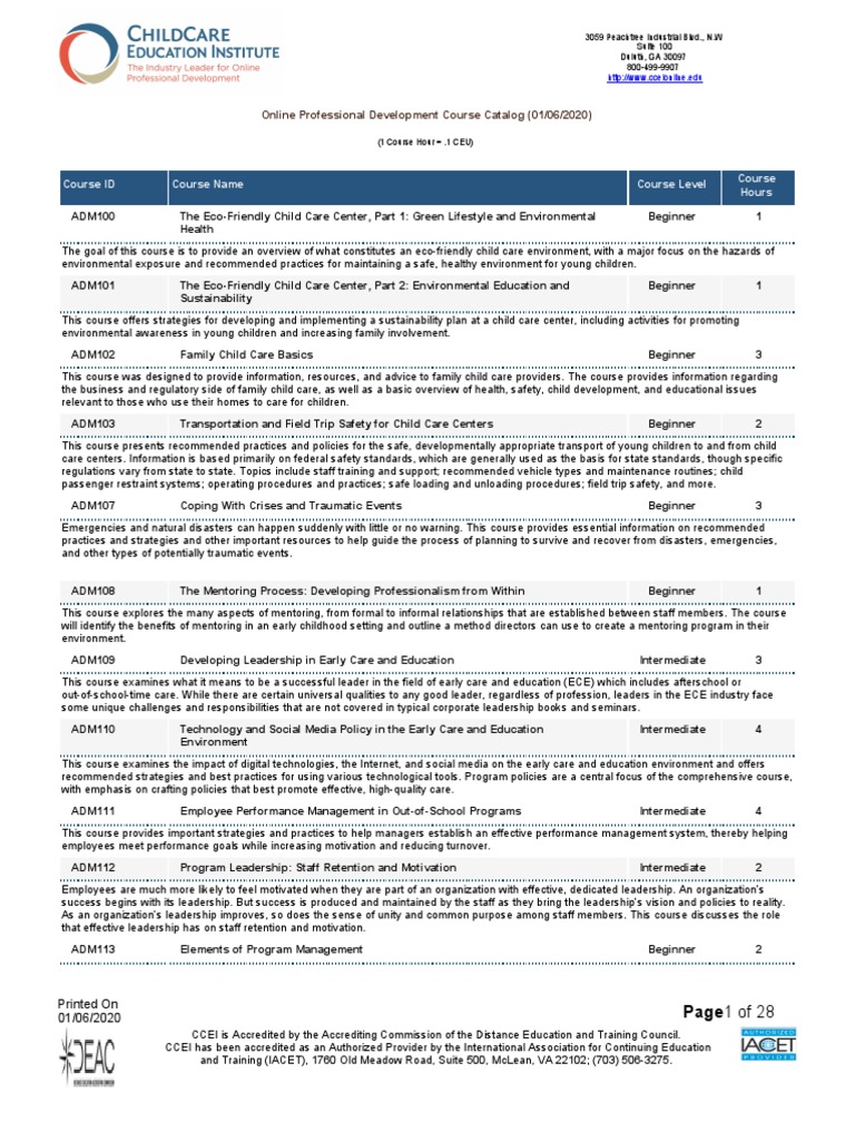 CCEI Course Catalog PDF | PDF | Foodborne Illness | Early Childhood ...