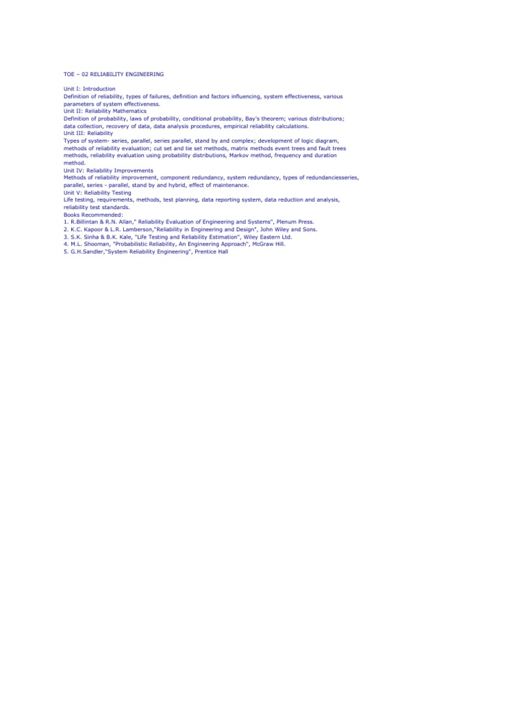 Understanding TOE in Reliability Engineering | PDF