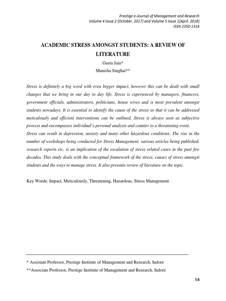Academic Stress Among Students: Review | PDF | Stress (Biology ...