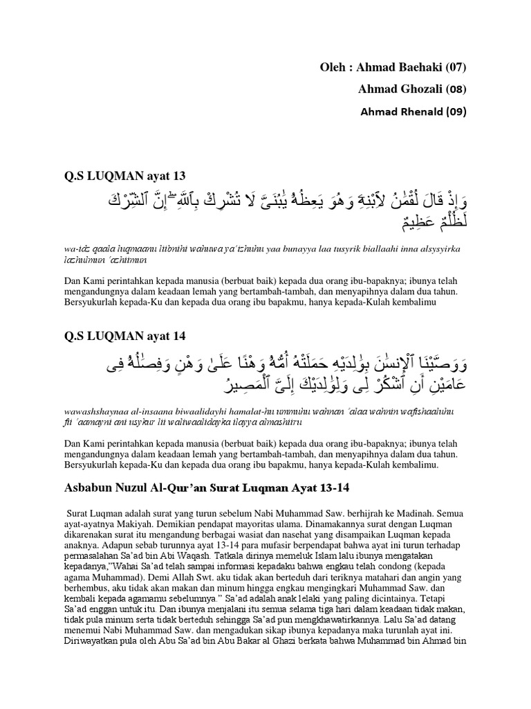 Kandungan Q S Luqman 13 14 Docx Docx