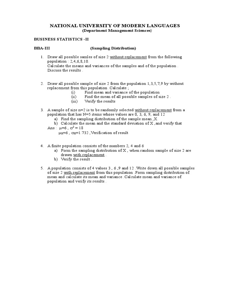 Sampling Distribution Exercises | PDF