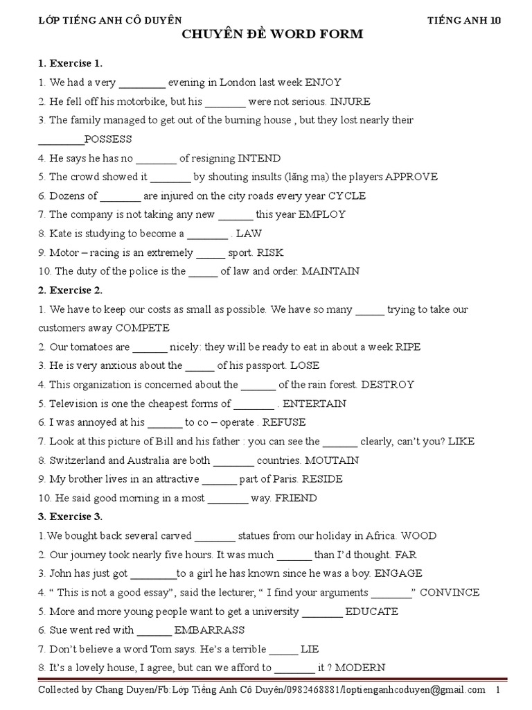 Bai tap word form lop 10 pdf