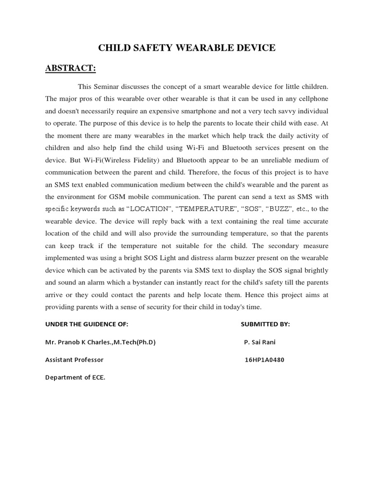 Child Safety Wearable Device Abstract PDF