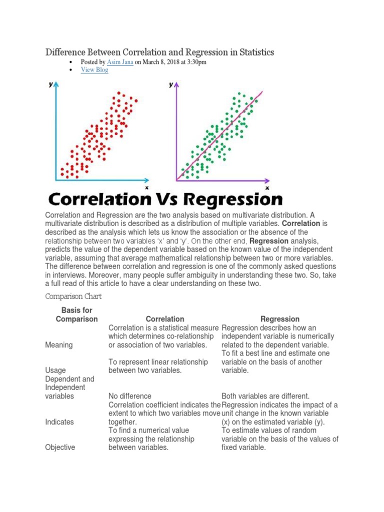 Difference Between Correlation and Regression in Statistics | PDF