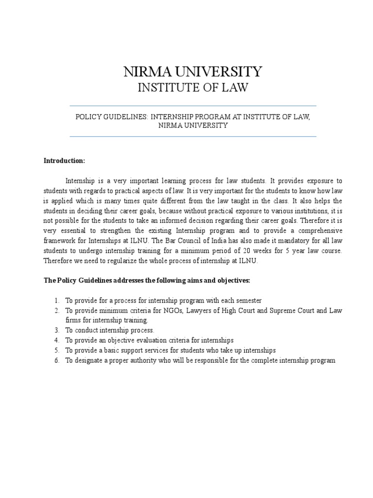 Nirma University Law Internship Guidelines | PDF | Law