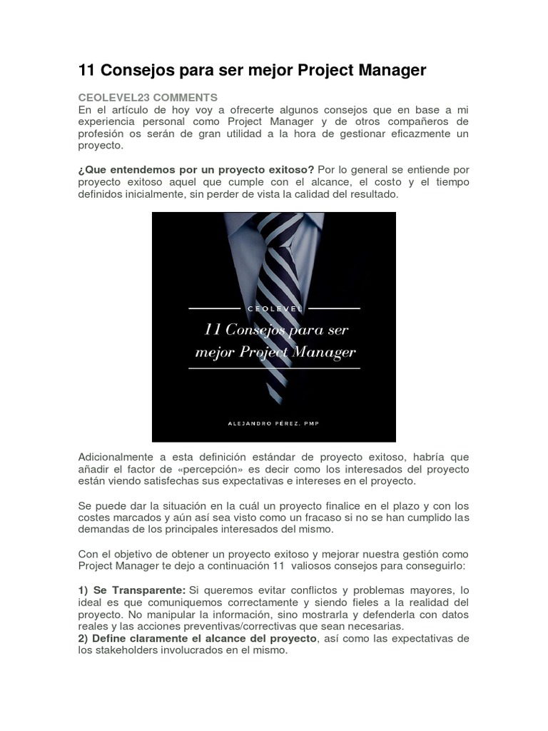 11 Consejos para Ser Mejor Project Manager Enero20 | PDF | Relaciones ...