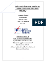 Research Resport On " The Impact of Service Quality On Customer Satisfactionin Insurance Industry'' Subjected To Dehradun City.