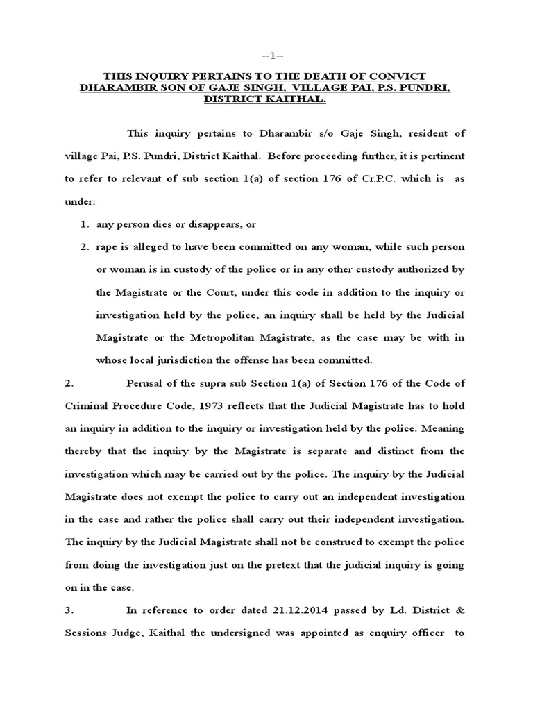 Proceeding Under Section 176 CR.P.C Inquest Report PDF
