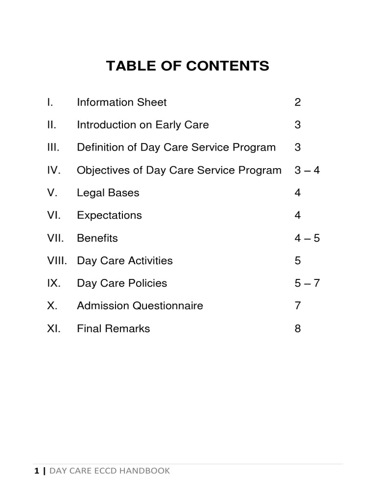 ECCD Day Care Handbook Overview | PDF | Career & Growth | Self-Improvement