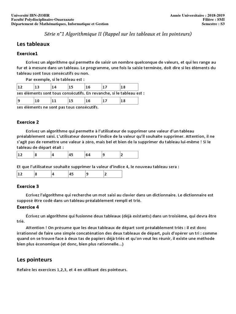 Algorithmes sur Tableaux et Pointeurs | PDF