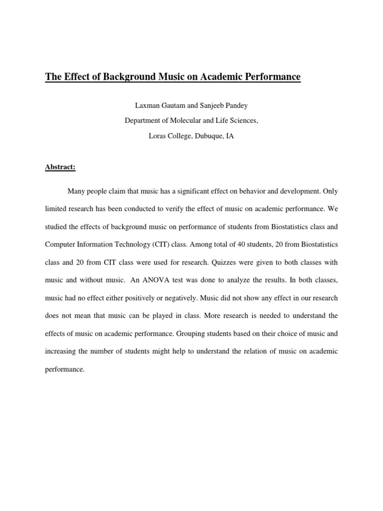 The Effect of Background Music On Academic Performance | PDF