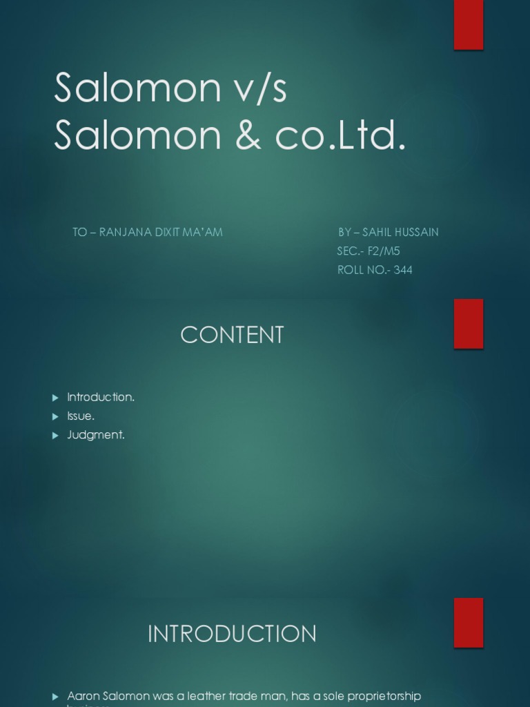 Salomon v Salomon Case Overview | PDF | Business | Finance & Money ...