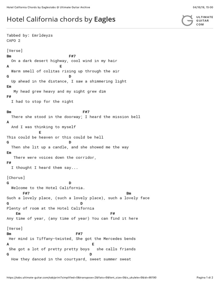 Hotel California Chords PDF