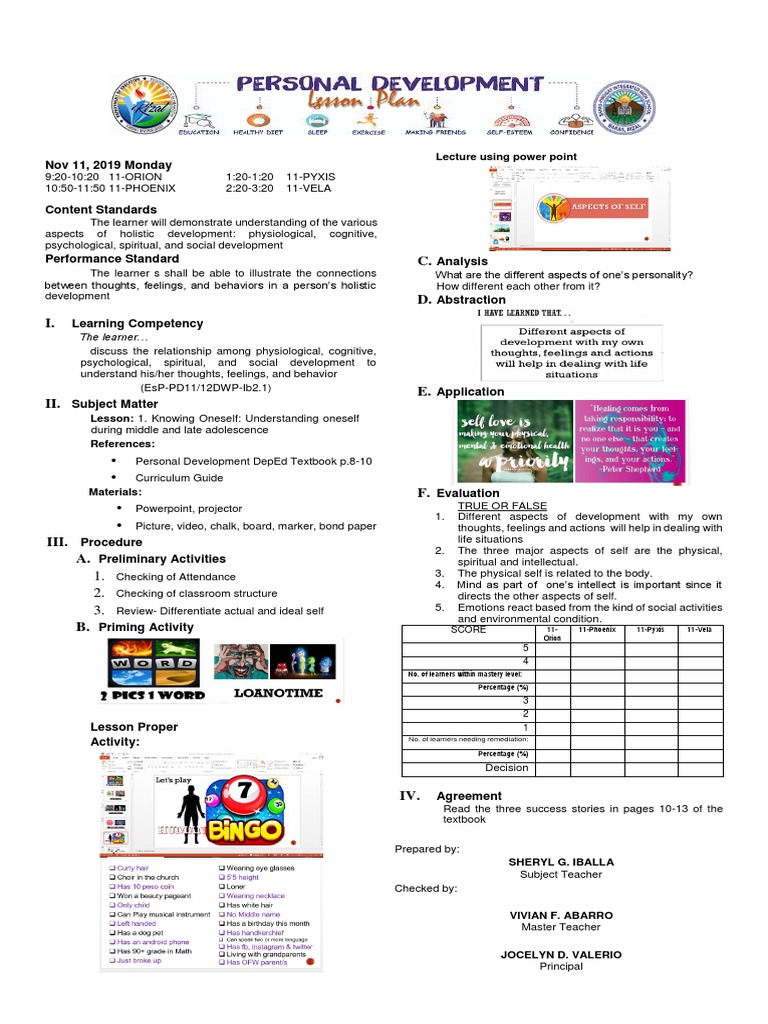 Personal Development Lesson Plan 1 | PDF