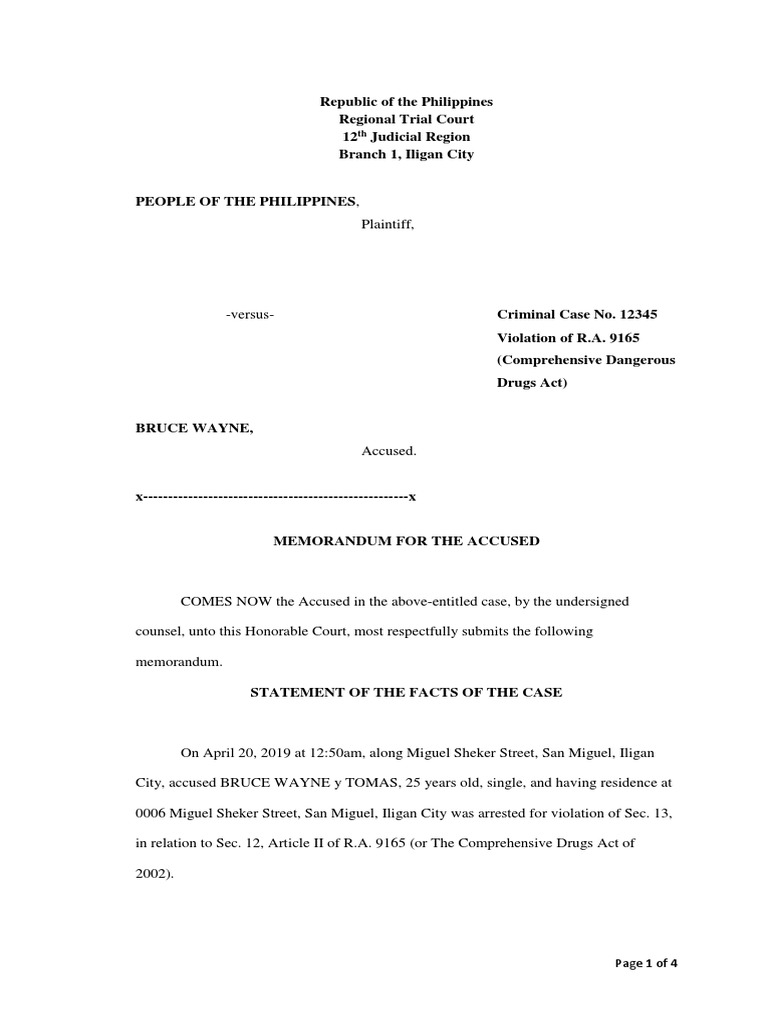 Memorandum for Accused Bruce Wayne | PDF | Social Science | Law