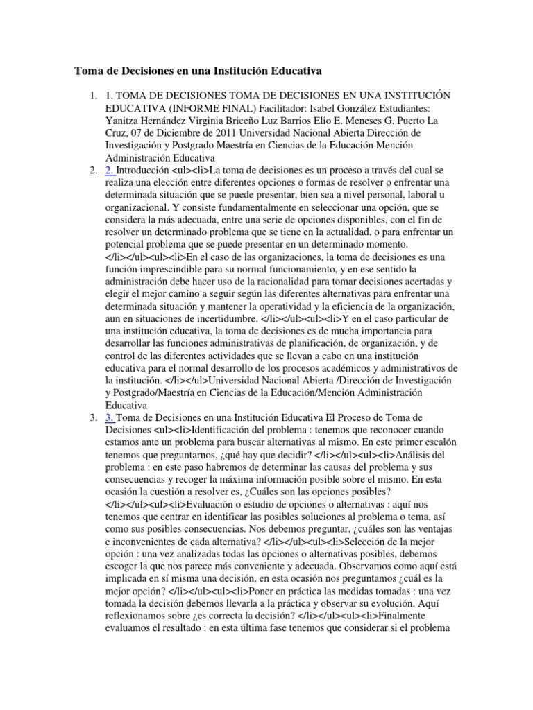 Mejora en la Toma de Decisiones Educativas | PDF