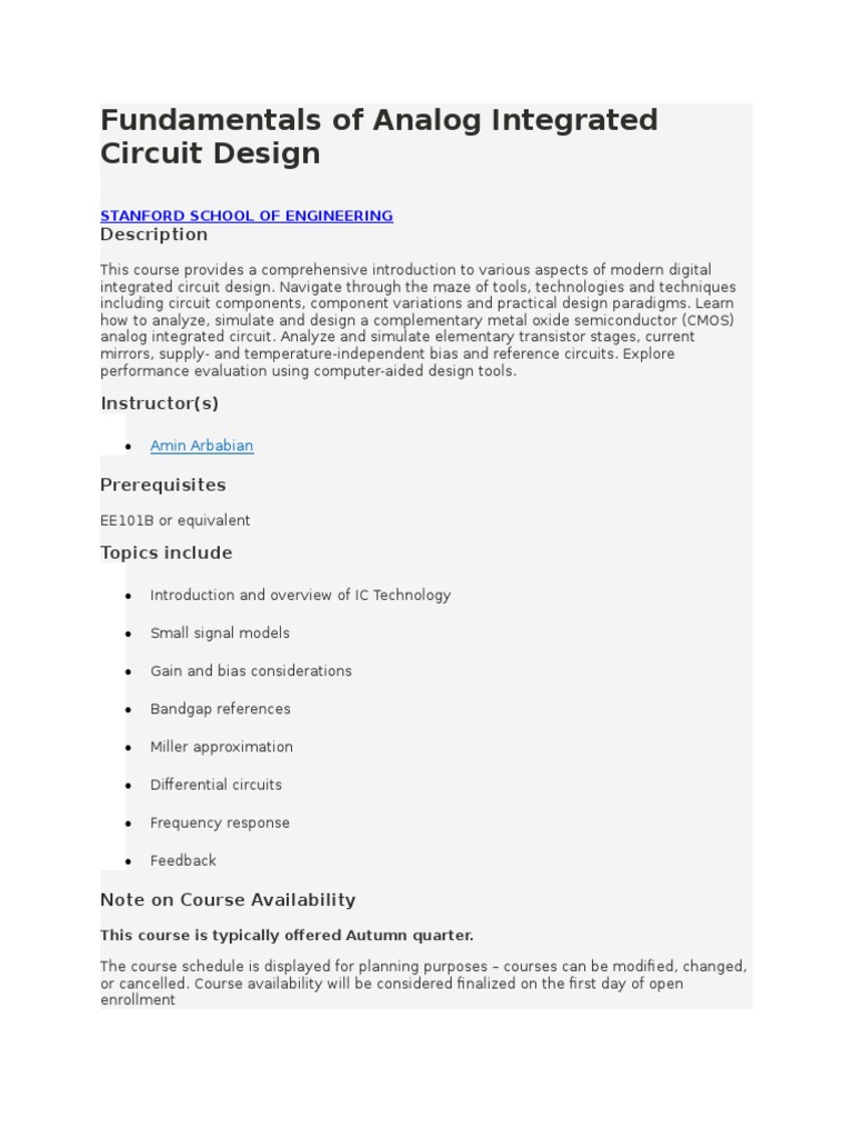 Stanford Analog IC Design Course | PDF | Computers