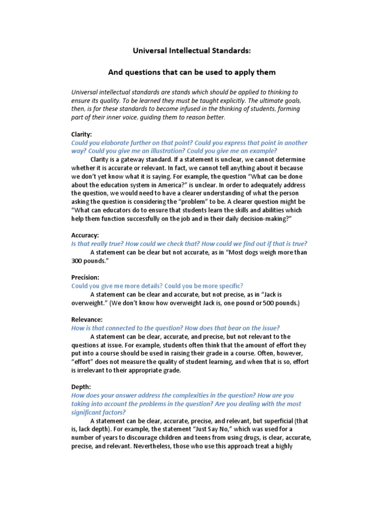 9 universal intellectual standards image