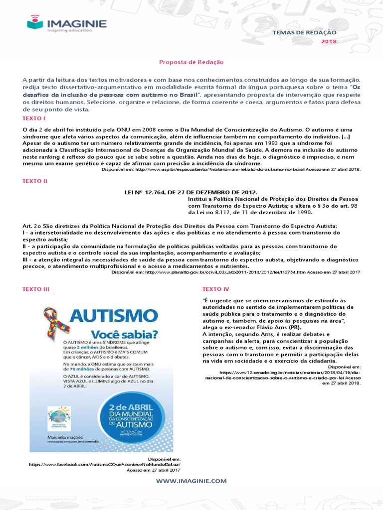 Tema - Redação - Inclusão Do Autismo | PDF