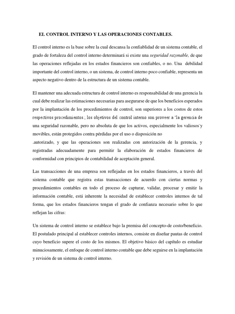Control Interno en Operaciones Contables | PDF | Finanzas y dinero
