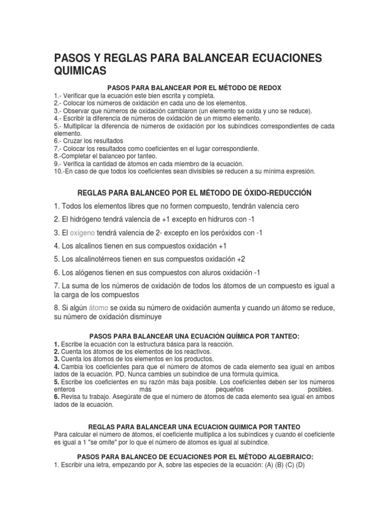 Balanceo de Ecuaciones Químicas por Tanteo | PDF