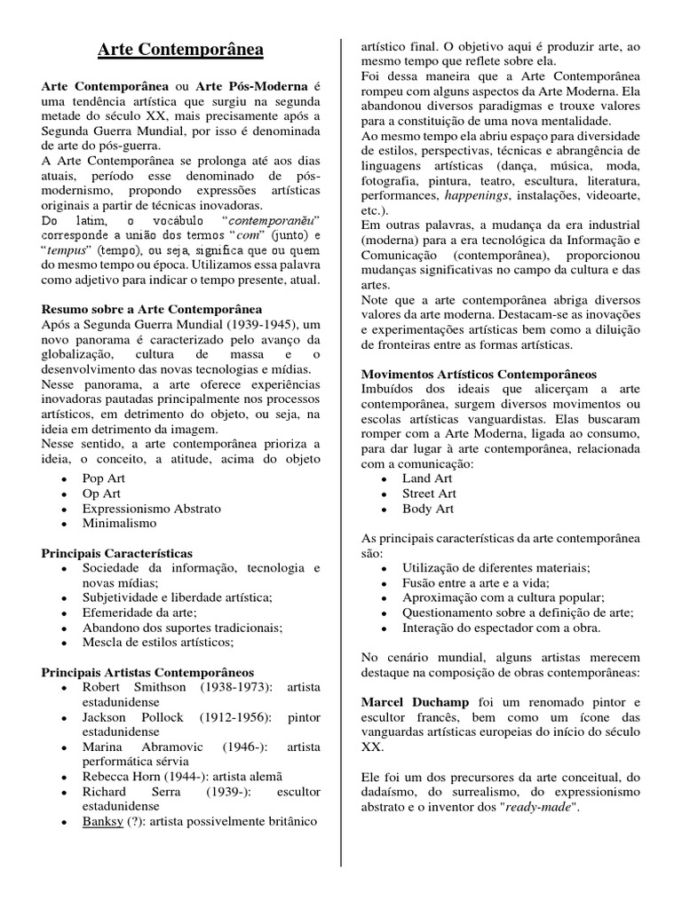 Características da Arte Contemporânea | PDF