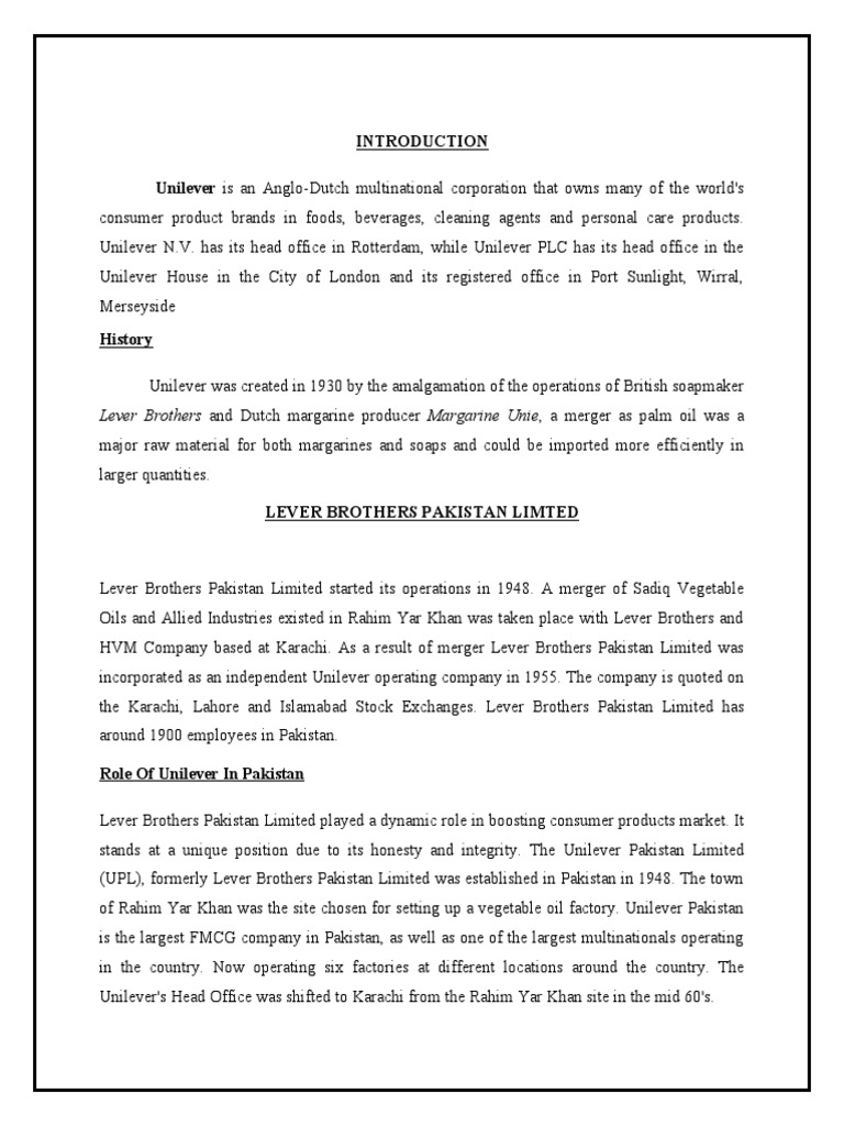 Unilever Is An AngloDutch Multinational Corporation That Owns Many of The World's PDF