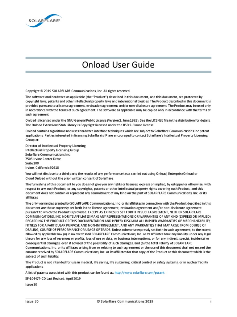 Sf 104474 Cd 30 Onload User Guide Pdf Transmission Control Protocol License