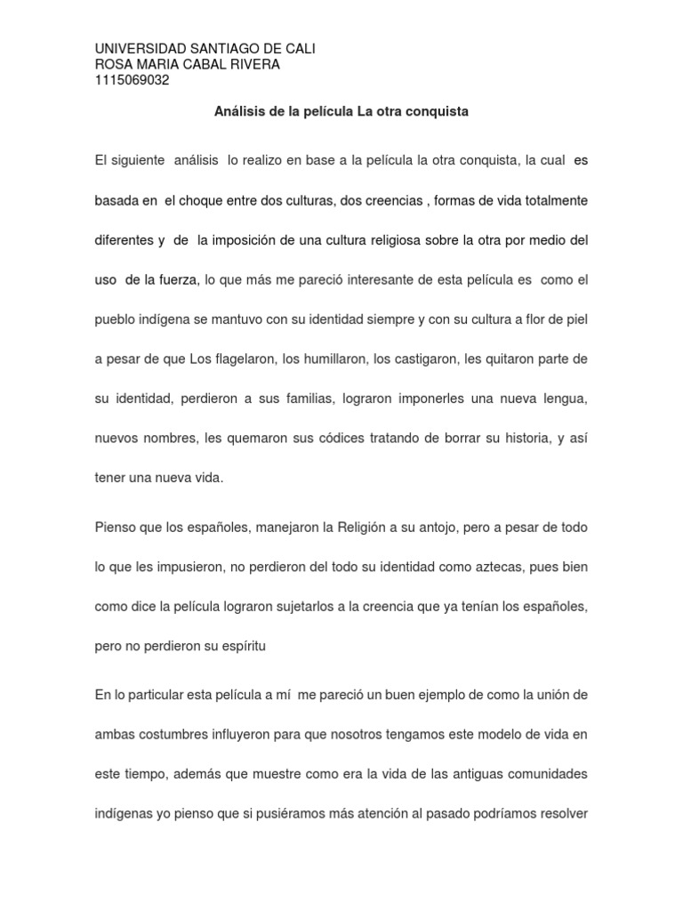 Análisis de La Película La Otra Conquista PDF Religión y creencia