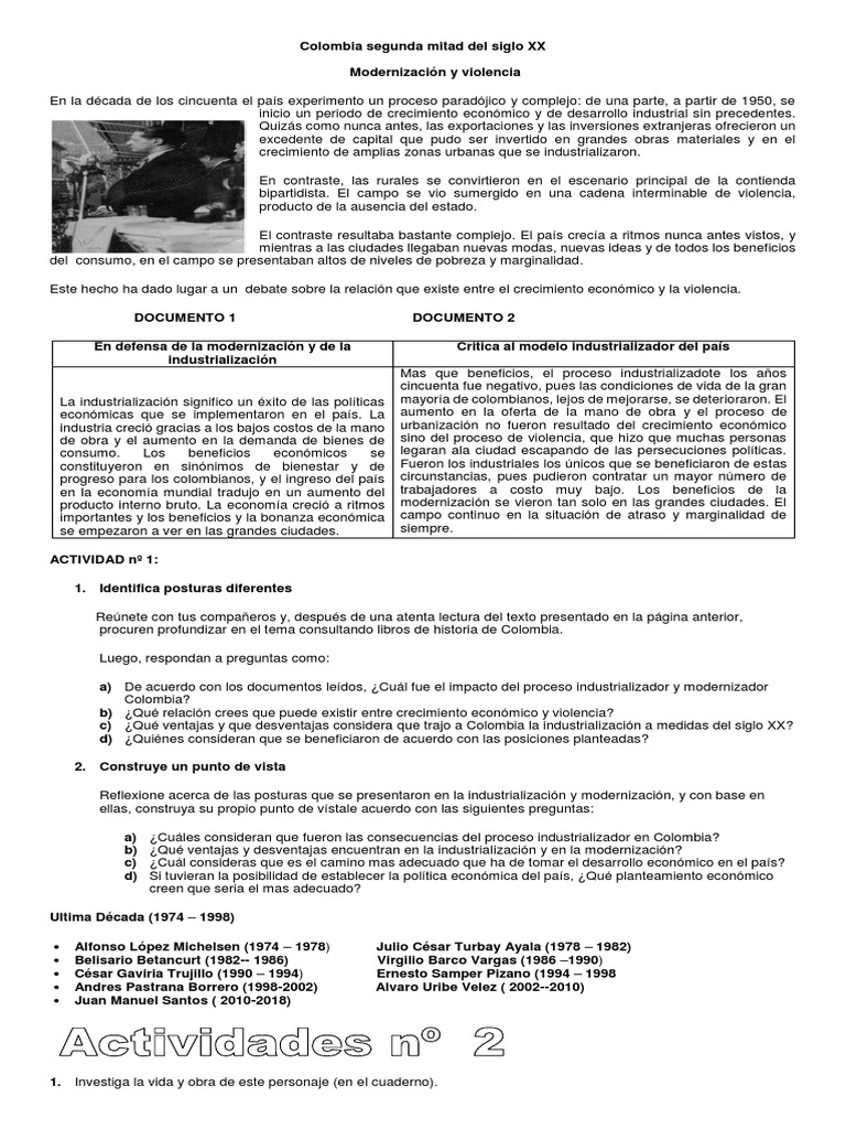 Colombia Segunda Mitad Del Siglo XX | PDF | Industrialización | Teoría de  la modernización