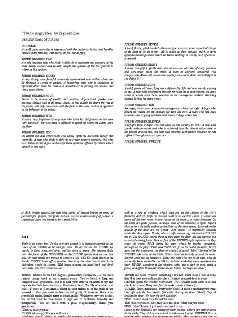 Character Analysis of Twelve Angry Men | PDF | Reasonable Doubt ...