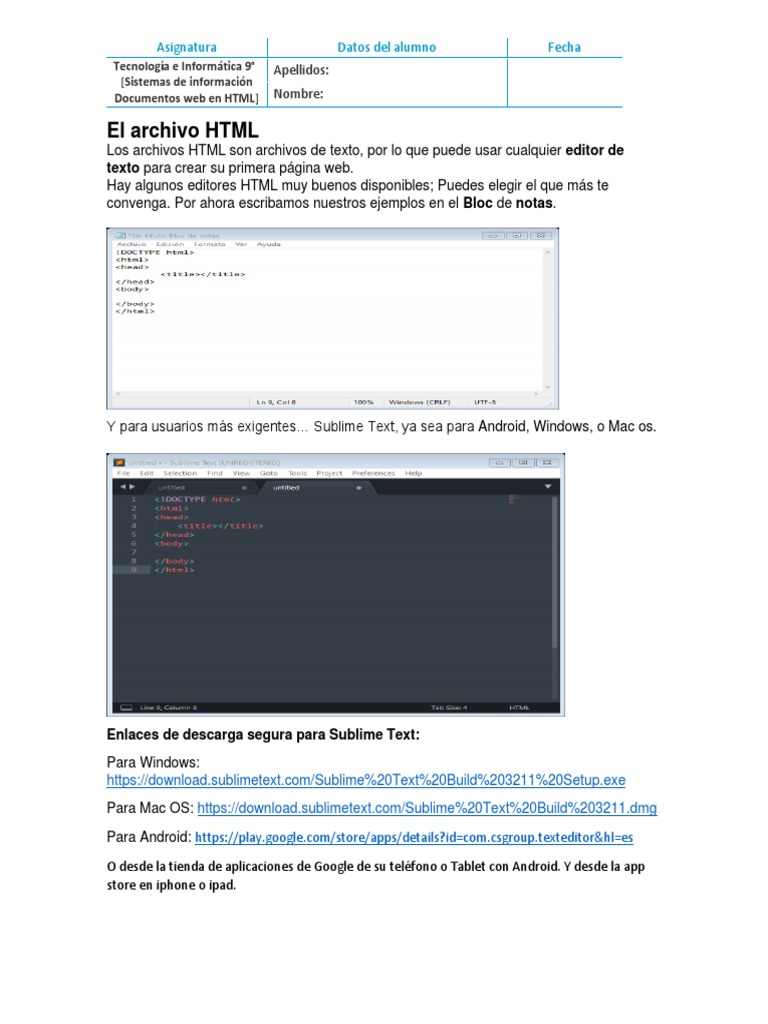 Guía # 2 - 9° - Bienvenido A HTML PDF | PDF | HTML | Android (sistema ...