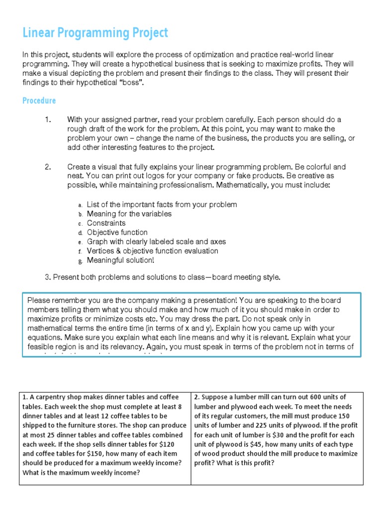 3.31.14 Linear Programming Project | PDF | Mathematical Optimization ...