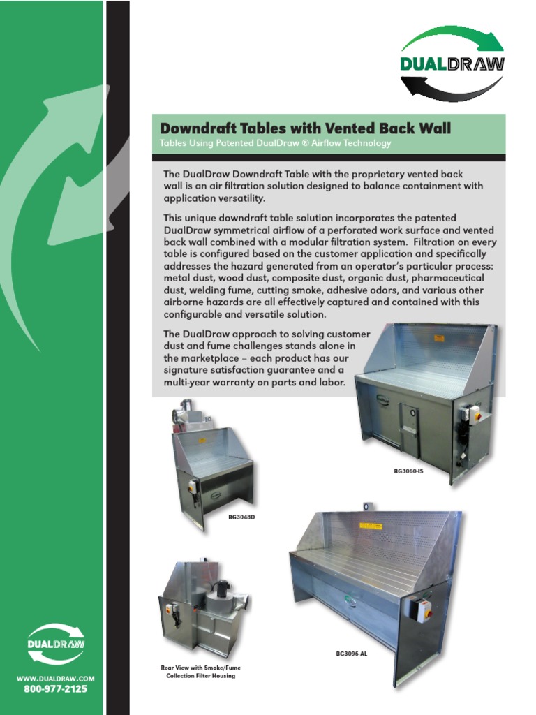 DualDraw Downdraft Tables With Vented Back BG Series PDF Dust