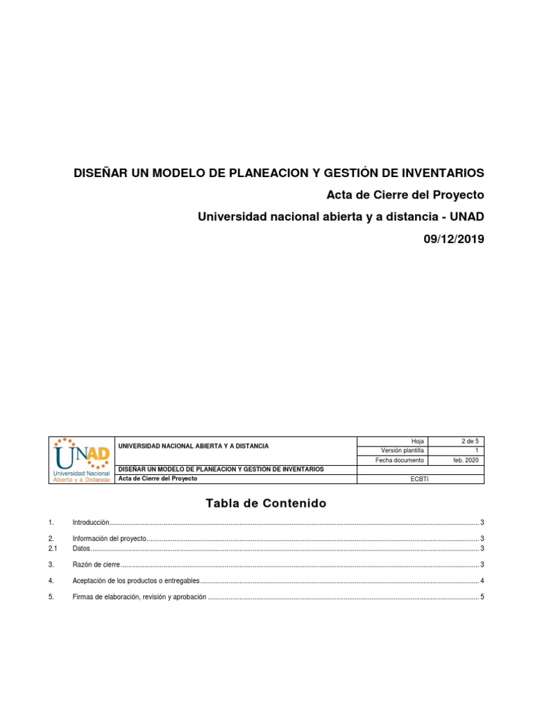 Acta de Cierre Del Proyecto | PDF | Planificación | Software