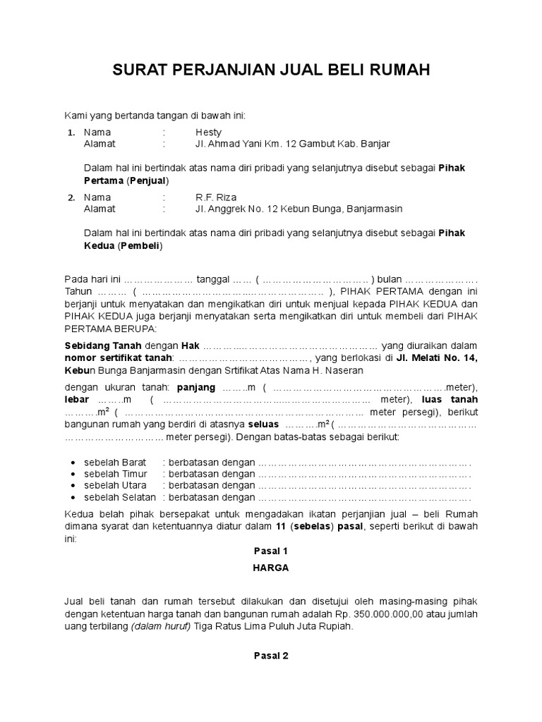 Surat Perjanjian Jual Beli Rumah | PDF