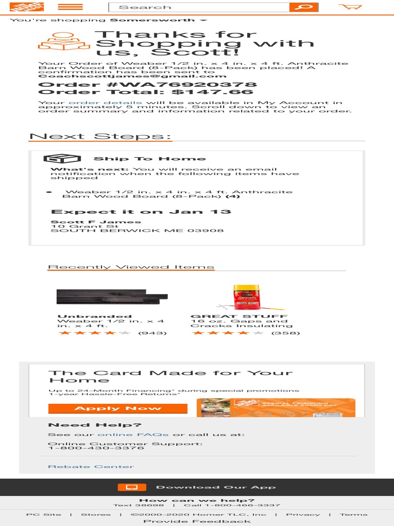 The Home Depot Order Confirmation PDF