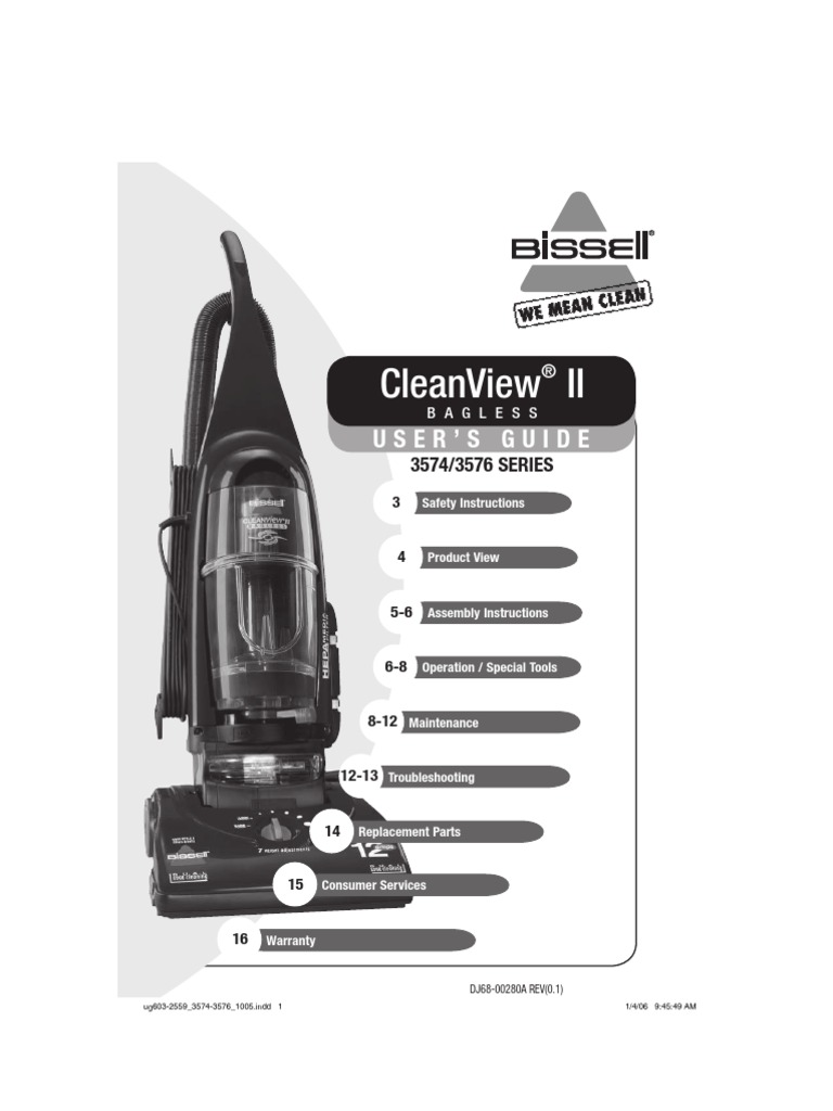 Bissell CleanView II 3574/3576 Series Vacuum Cleaner Electrical