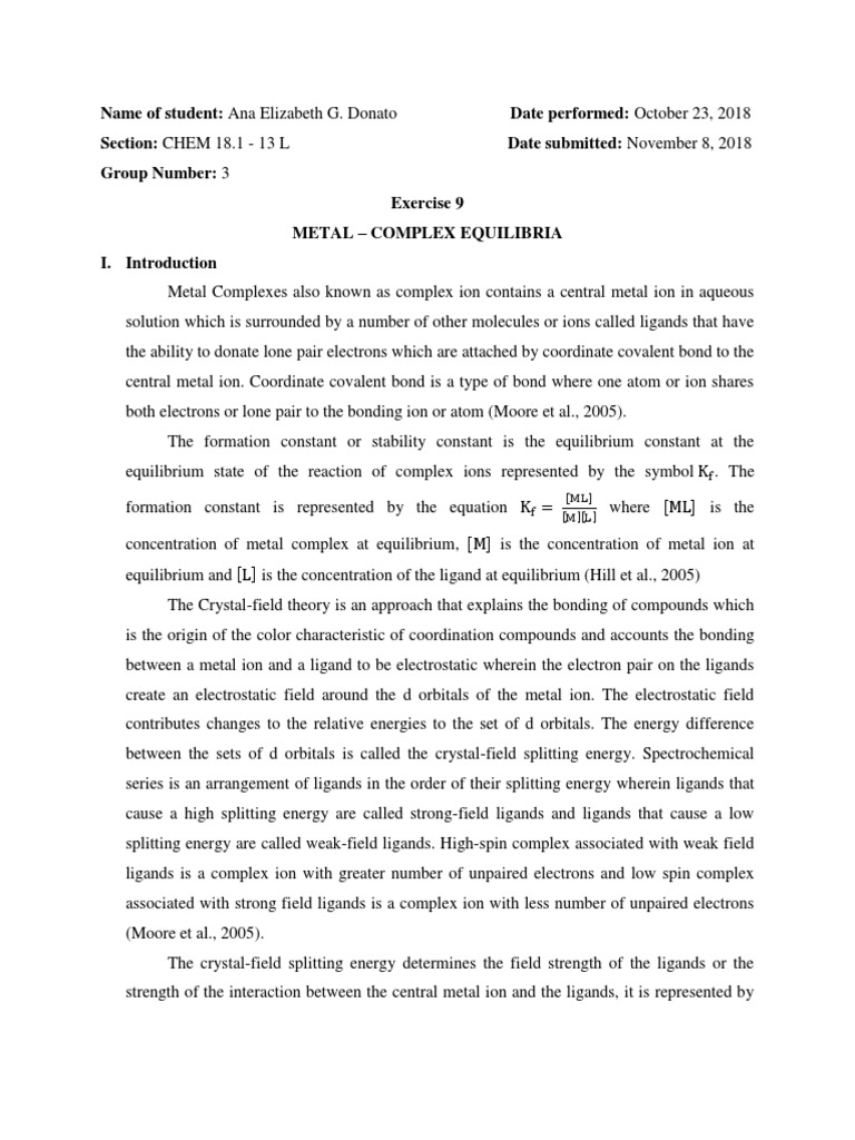 Chem Lab Final PDF Coordination Complex Ligand
