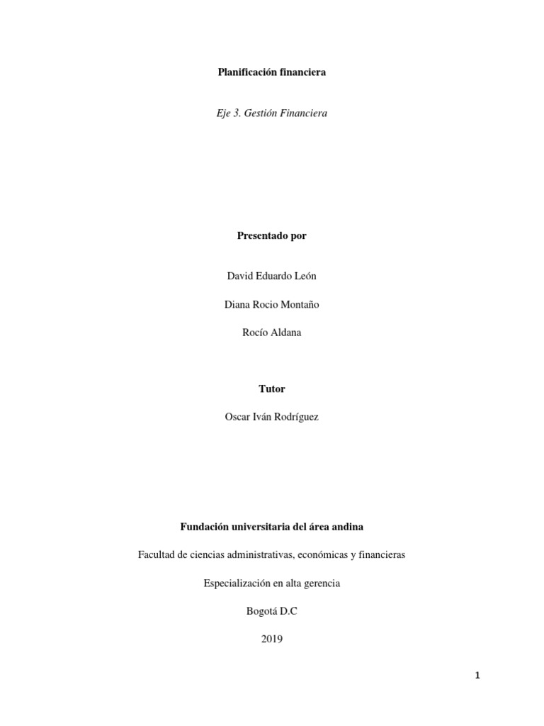 Eje 3 GESTION FINANCIERA D | PDF | Planificación | Presupuesto